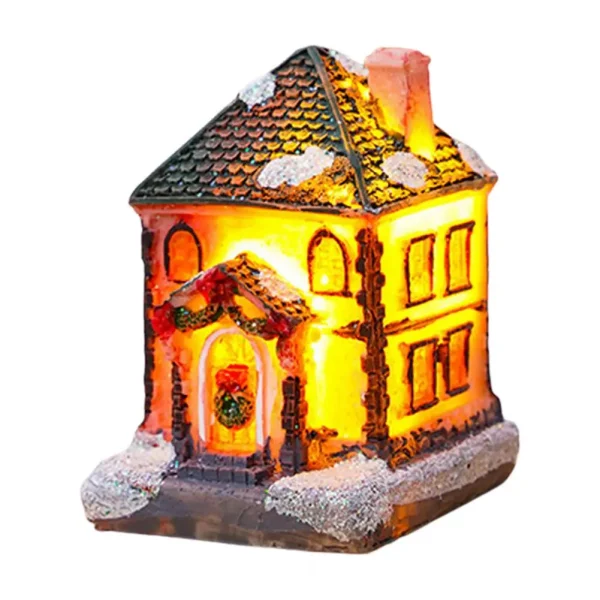 Christmas Glowing House Ornament Romantic Warm Lighting Resin Craft Desktop LED Snow Cover House Decor Figurine Statue Festival