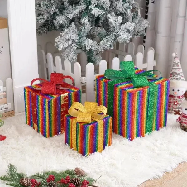 Christmas Glowing Decoration Gift Box Ornament With Bow Christmas Lighting Box Outdoor Light Lighting Christmas Box