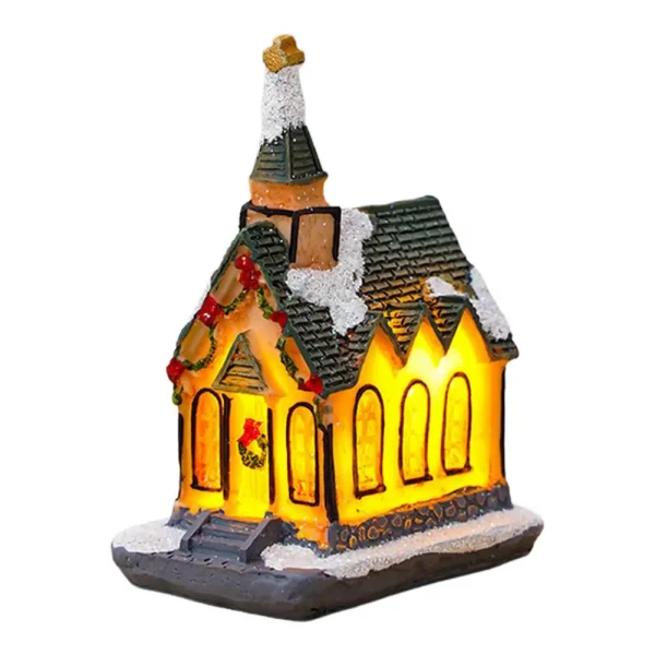 Christmas Glowing House Ornament Romantic Warm Lighting Resin Craft Desktop LED Snow Cover House Decor Figurine Statue Festival