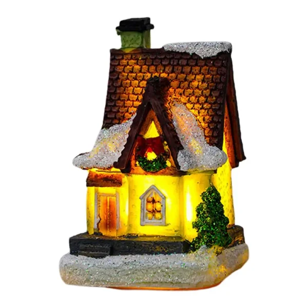Christmas Glowing House Ornament Romantic Warm Lighting Resin Craft Desktop LED Snow Cover House Decor Figurine Statue Festival