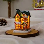 Christmas Glowing House Ornament Romantic Warm Lighting Resin Craft Desktop LED Snow Cover House Decor Figurine Statue Festival