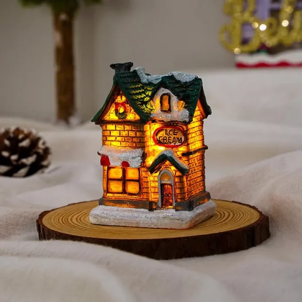 Christmas Glowing House Ornament Romantic Warm Lighting Resin Craft Desktop LED Snow Cover House Decor Figurine Statue Festival