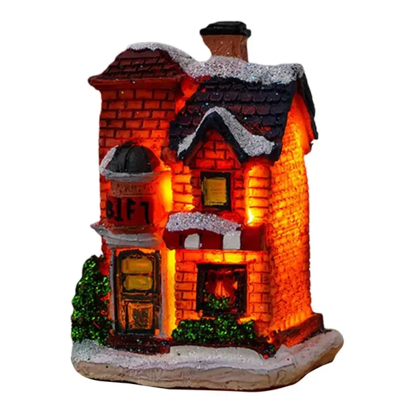 Christmas Glowing House Ornament Romantic Warm Lighting Resin Craft Desktop LED Snow Cover House Decor Figurine Statue Festival