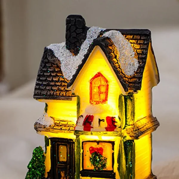 Christmas Glowing House Ornament Romantic Warm Lighting Resin Craft Desktop LED Snow Cover House Decor Figurine Statue Festival
