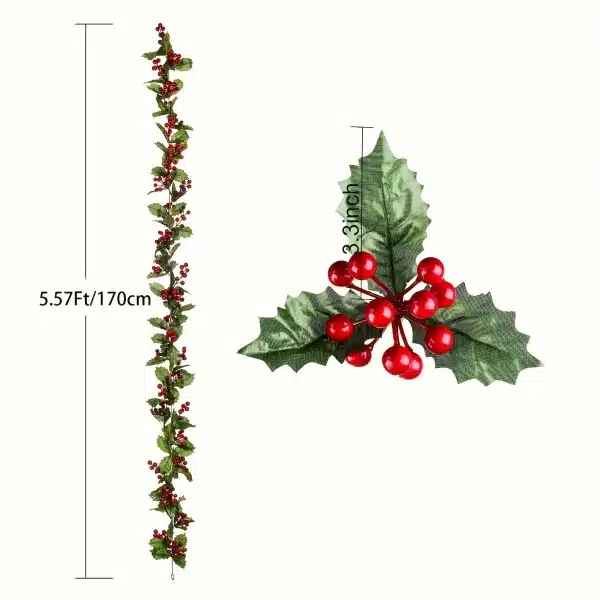 Christmas Garland with Red Berry Artificial Flowers Plant Door Table Christmas Decor Hanging Rattan For Stairs Railing Fireplace