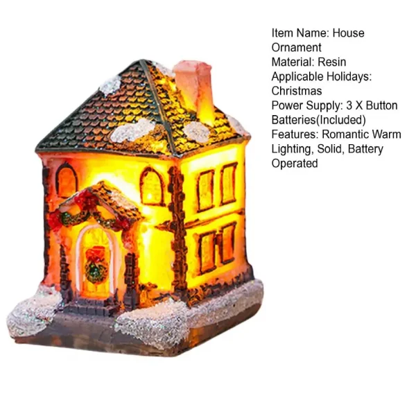 Christmas Glowing House Ornament Romantic Warm Lighting Resin Craft Desktop LED Snow Cover House Decor Figurine Statue Festival