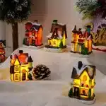 Christmas Glowing House Ornament Romantic Warm Lighting Resin Craft Desktop LED Snow Cover House Decor Figurine Statue Festival