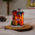 Christmas Glowing House Ornament Romantic Warm Lighting Resin Craft Desktop LED Snow Cover House Decor Figurine Statue Festival