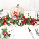 Christmas Garland with Red Berry Artificial Flowers Plant Door Table Christmas Decor Hanging Rattan For Stairs Railing Fireplace