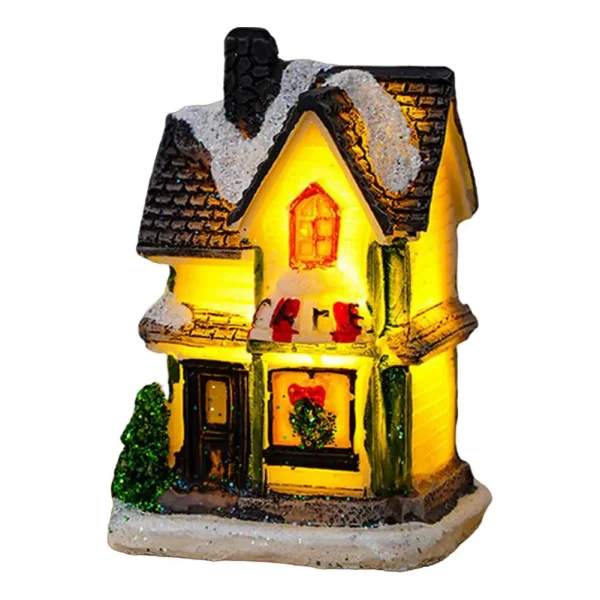 Christmas Glowing House Ornament Romantic Warm Lighting Resin Craft Desktop LED Snow Cover House Decor Figurine Statue Festival