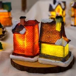 Christmas Glowing House Ornament Romantic Warm Lighting Resin Craft Desktop LED Snow Cover House Decor Figurine Statue Festival