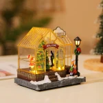 Christmas Village House Figurines Lighted Christmas Collectible Buildings Decoration with Music New Year Decor