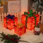 Christmas Glowing Decoration Gift Box Ornament With Bow Christmas Lighting Box Outdoor Light Lighting Christmas Box