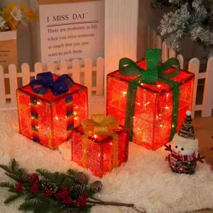 Christmas Glowing Decoration Gift Box Ornament With Bow Christmas Lighting Box Outdoor Light Lighting Christmas Box