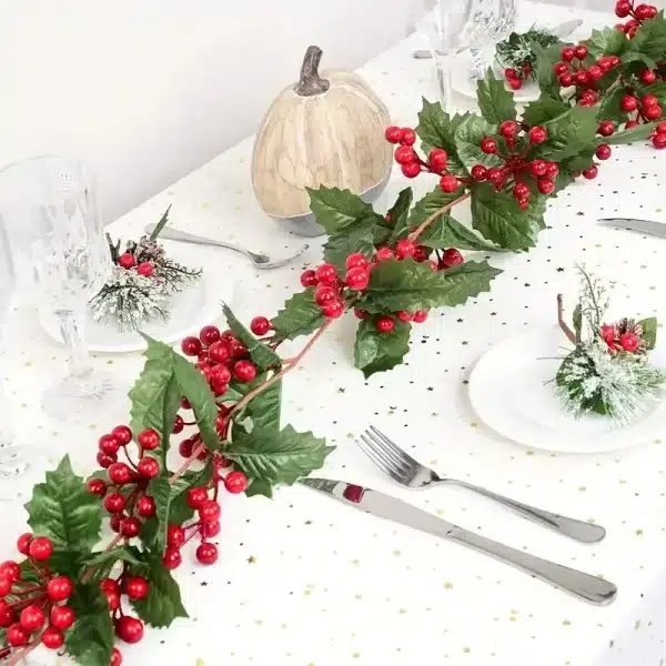 Christmas Garland with Red Berry Artificial Flowers Plant Door Table Christmas Decor Hanging Rattan For Stairs Railing Fireplace