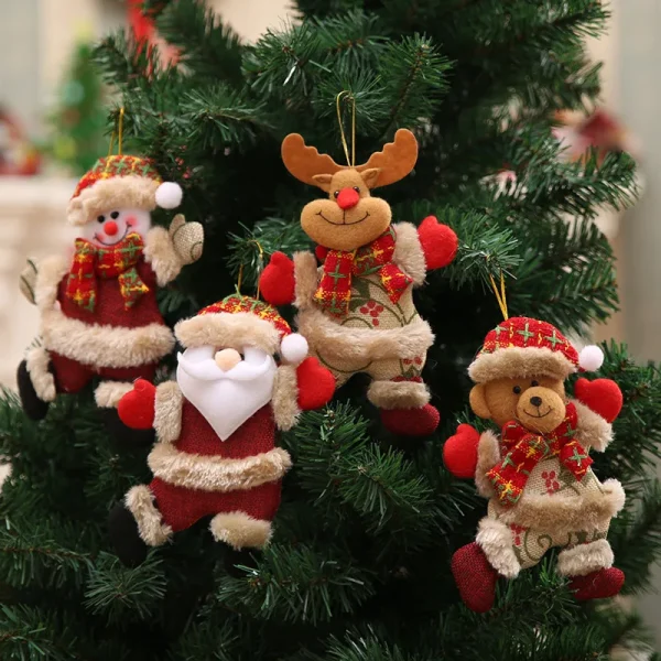Christmas Tree Decorations - Adorable Dancing Santa, Snowman, Deer & Bear | Soft Plush Hanging Ornaments | Xmas Holida