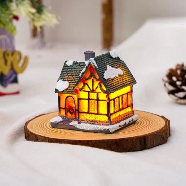 Christmas Glowing House Ornament Romantic Warm Lighting Resin Craft Desktop LED Snow Cover House Decor Figurine Statue Festival