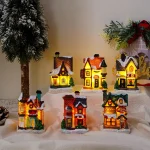 Christmas Glowing House Ornament Romantic Warm Lighting Resin Craft Desktop LED Snow Cover House Decor Figurine Statue Festival