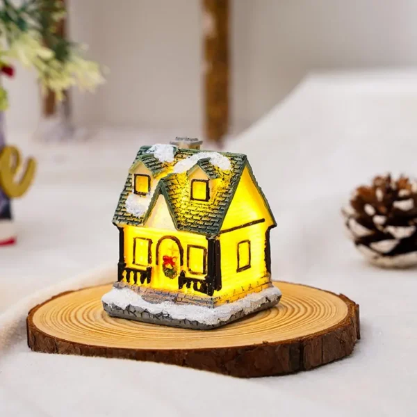 Christmas Glowing House Ornament Romantic Warm Lighting Resin Craft Desktop LED Snow Cover House Decor Figurine Statue Festival