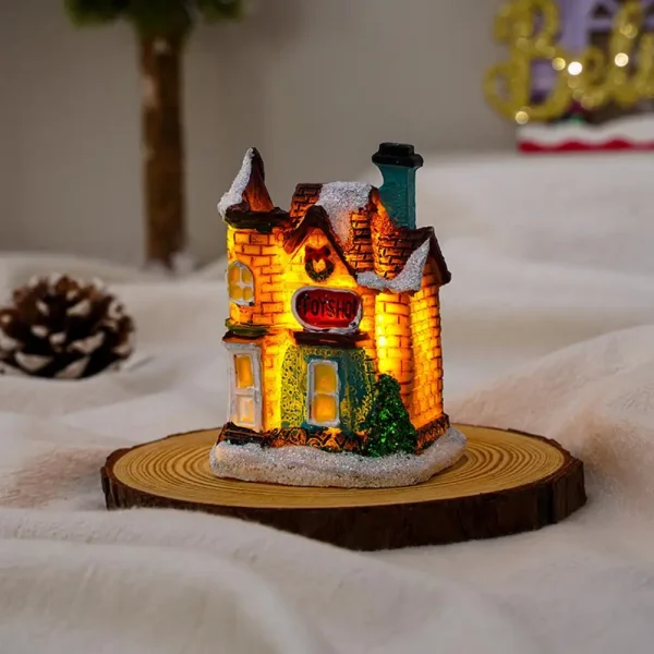 Christmas Glowing House Ornament Romantic Warm Lighting Resin Craft Desktop LED Snow Cover House Decor Figurine Statue Festival