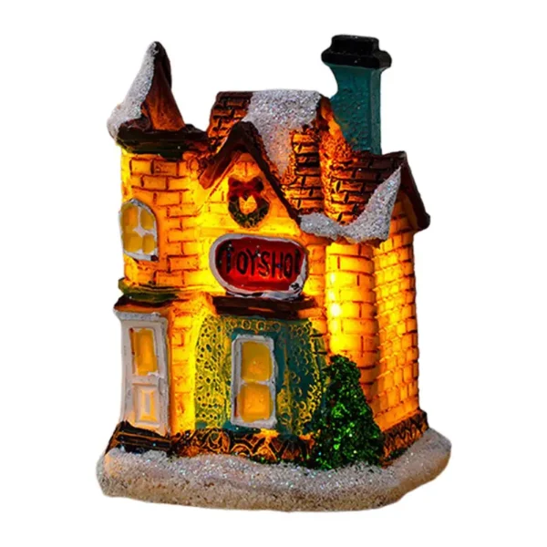Christmas Glowing House Ornament Romantic Warm Lighting Resin Craft Desktop LED Snow Cover House Decor Figurine Statue Festival