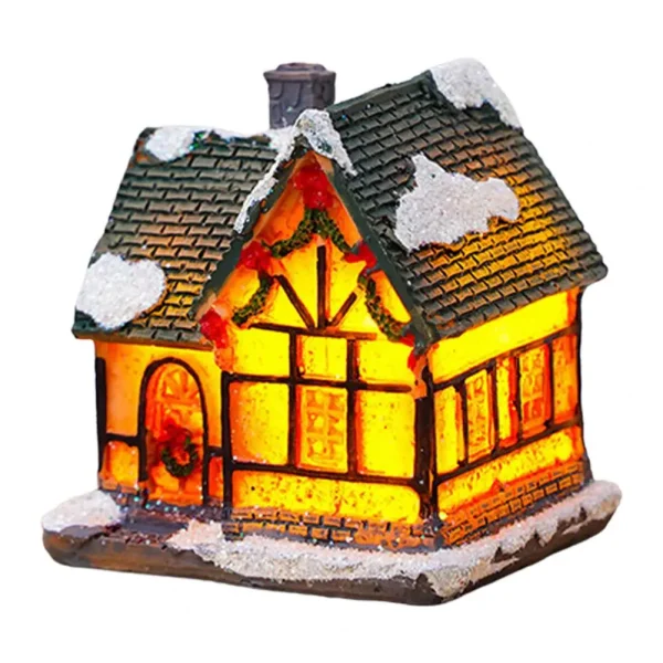 Christmas Glowing House Ornament Romantic Warm Lighting Resin Craft Desktop LED Snow Cover House Decor Figurine Statue Festival
