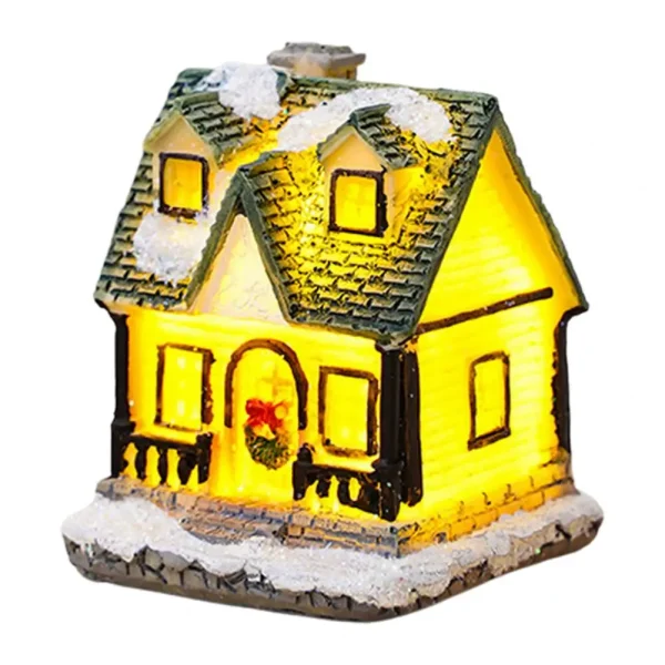 Christmas Glowing House Ornament Romantic Warm Lighting Resin Craft Desktop LED Snow Cover House Decor Figurine Statue Festival