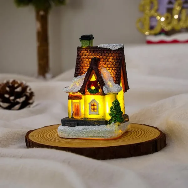 Christmas Glowing House Ornament Romantic Warm Lighting Resin Craft Desktop LED Snow Cover House Decor Figurine Statue Festival