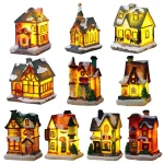 Christmas Glowing House Ornament Romantic Warm Lighting Resin Craft Desktop LED Snow Cover House Decor Figurine Statue Festival