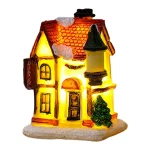 Christmas Glowing House Ornament Romantic Warm Lighting Resin Craft Desktop LED Snow Cover House Decor Figurine Statue Festival
