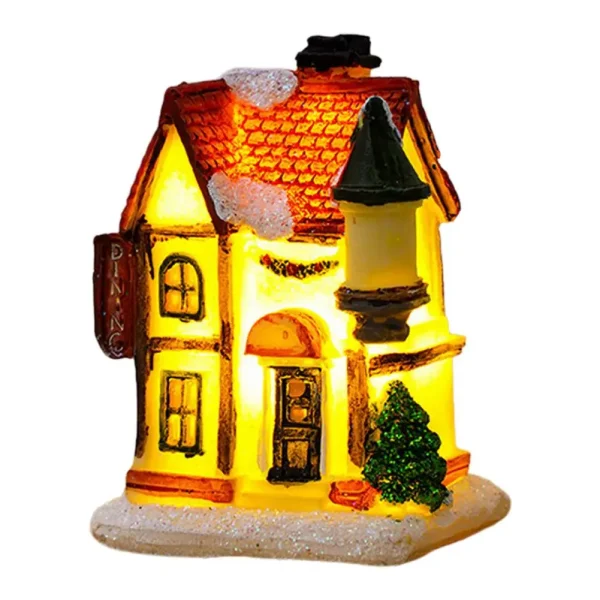 Christmas Glowing House Ornament Romantic Warm Lighting Resin Craft Desktop LED Snow Cover House Decor Figurine Statue Festival