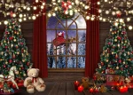 Christmas Trees Bear Toys Backdrop Winter Night Dreamy Santa Claus Photo Background Window Pine Forest Xmas Decorations Supplies