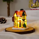 Christmas Glowing House Ornament Romantic Warm Lighting Resin Craft Desktop LED Snow Cover House Decor Figurine Statue Festival