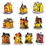 Christmas Glowing House Ornament Romantic Warm Lighting Resin Craft Desktop LED Snow Cover House Decor Figurine Statue Festival