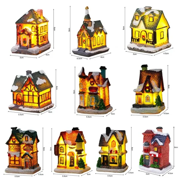 Christmas Glowing House Ornament Romantic Warm Lighting Resin Craft Desktop LED Snow Cover House Decor Figurine Statue Festival