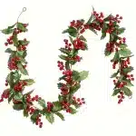 Christmas Garland with Red Berry Artificial Flowers Plant Door Table Christmas Decor Hanging Rattan For Stairs Railing Fireplace