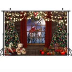 Christmas Trees Bear Toys Backdrop Winter Night Dreamy Santa Claus Photo Background Window Pine Forest Xmas Decorations Supplies
