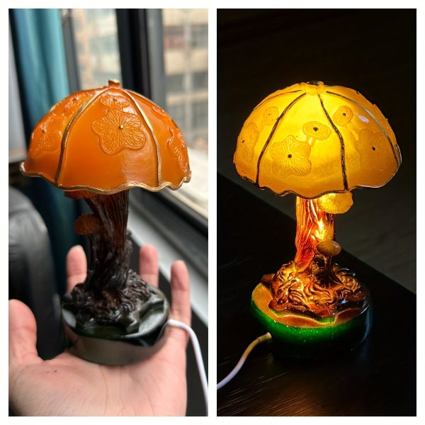 1pc Mushroom Statue Led Light, Resin Mushroom Ornament Luminous Usb Plug, Home Desktop Lighting Bedside Decoration Crafts
