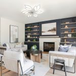 Modern Ceiling Fan with Light and Remote, Commercial Lighting for Coffee Shop and Restaurant, Slim LED Fan Light, Semi Flush Mount, 3-Color 6-Speed Adjustable Wind, Smart Timer Bladeless Ceiling Fan with Color Changing and Detachable Metal Shade Features,