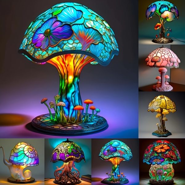 1pc Mushroom Statue Led Light, Resin Mushroom Ornament Luminous Usb Plug, Home Desktop Lighting Bedside Decoration Crafts