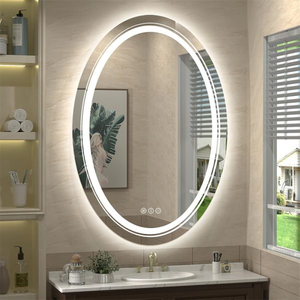 Only Backlit LED Lightd Bathroom Mirror Oval Illuminated Wall Vanity Mirror With Anti-Fog 3 Lighting Modes Memory Function Touch Button Backlit Makeup Mirror