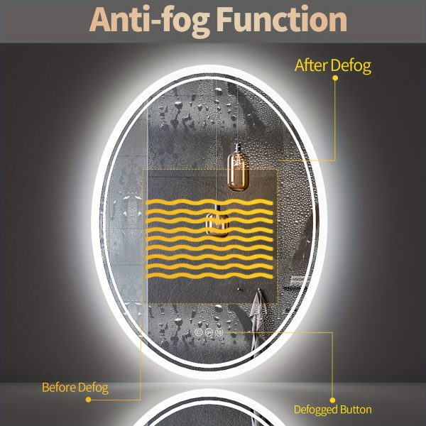 Only Backlit LED Lightd Bathroom Mirror Oval Illuminated Wall Vanity Mirror With Anti-Fog 3 Lighting Modes Memory Function Touch Button Backlit Makeup Mirror