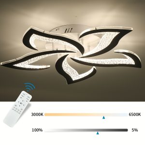 Modern LED Ceiling Lights, Black Dimmable Flower Shape Ceiling Light Chancelier, Flush Mount Ceiling Lamp Lighting Fixture with Remote Control for Living Room Dining Room Hallway Kitchen