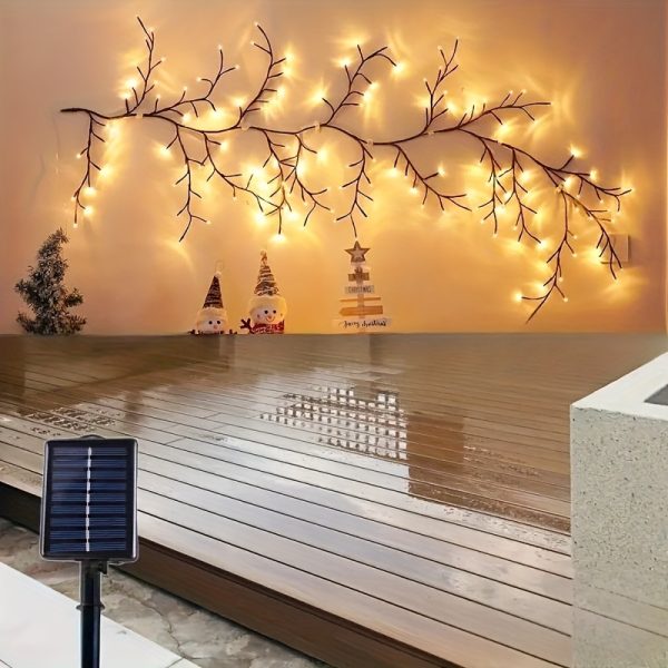 Solar-Powered 72 LED Warm White Willow Vine String Lights, 1.8m/5.9ft - Outdoor & Indoor Wall Decor with 8 Lighting Modes for Courtyard Entrance and Commercial Lighting