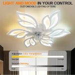 Modern Ceiling Fan with Light and Remote, Commercial Lighting for Coffee Shop and Restaurant, Slim LED Fan Light, Semi Flush Mount, 3-Color 6-Speed Adjustable Wind, Smart Timer Bladeless Ceiling Fan with Color Changing and Detachable Metal Shade Features,