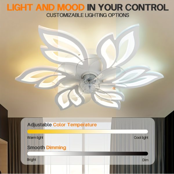 Modern Ceiling Fan with Light and Remote, Commercial Lighting for Coffee Shop and Restaurant, Slim LED Fan Light, Semi Flush Mount, 3-Color 6-Speed Adjustable Wind, Smart Timer Bladeless Ceiling Fan with Color Changing and Detachable Metal Shade Features,