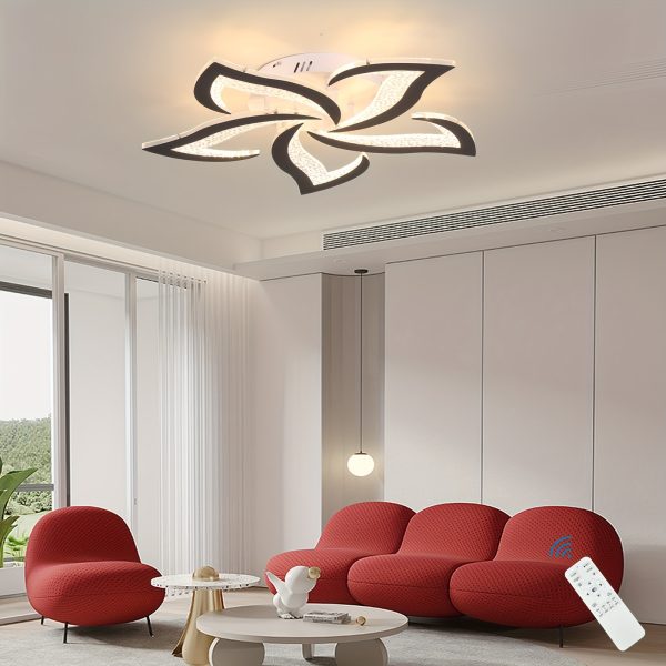 Modern LED Ceiling Lights, Black Dimmable Flower Shape Ceiling Light Chancelier, Flush Mount Ceiling Lamp Lighting Fixture with Remote Control for Living Room Dining Room Hallway Kitchen