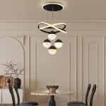 Modern Adjustable Color Changing Chandelier, Polished Metal Finish, Semi-Flush Mount Acrylic Shade, Hard-Wired 110-130V, Three-Color Dimmable Lighting, Detachable Fixture for Living Room, Dining, Bedroom, Study - Includes Light Source