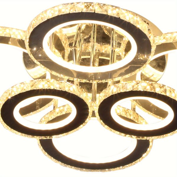 HOMCOM Elegant LED Chandelier with 6 Rings, Ceiling Light with Cool White Lighting for Living Room, Dining Room, or Bedroom, Silver