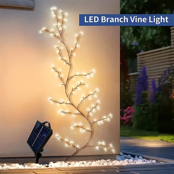 Solar-Powered 72 LED Warm White Willow Vine String Lights, 1.8m/5.9ft - Outdoor & Indoor Wall Decor with 8 Lighting Modes for Courtyard Entrance and Commercial Lighting